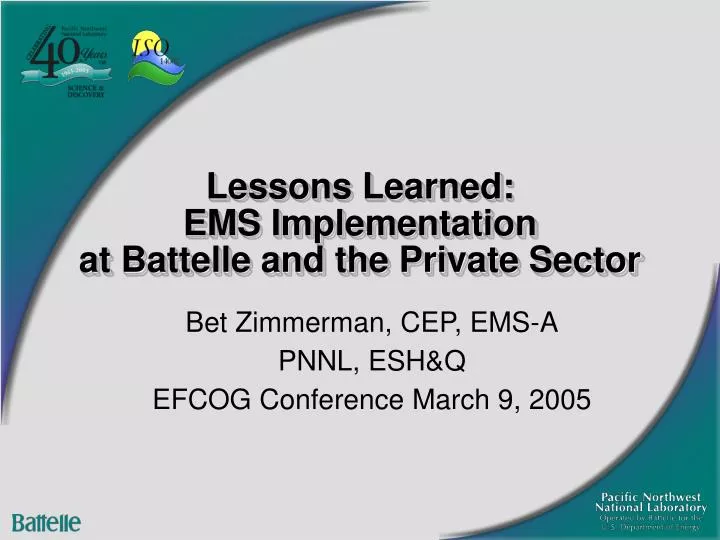 lessons learned ems implementation at battelle and the private sector