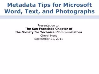 Metadata Tips for Microsoft Word, Text, and Photographs