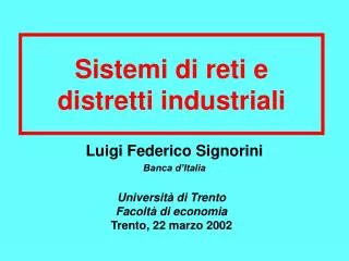 sistemi di reti e distretti industriali
