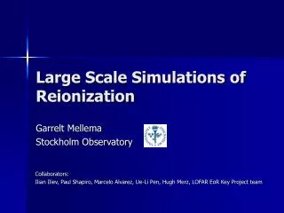 Large Scale Simulations of Reionization