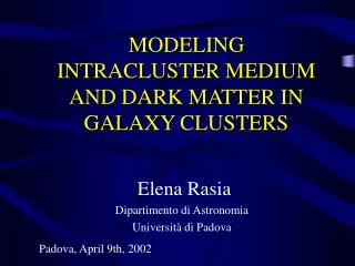 MODELING INTRACLUSTER MEDIUM AND DARK MATTER IN GALAXY CLUSTERS
