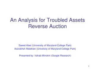 An Analysis for Troubled Assets Reverse Auction