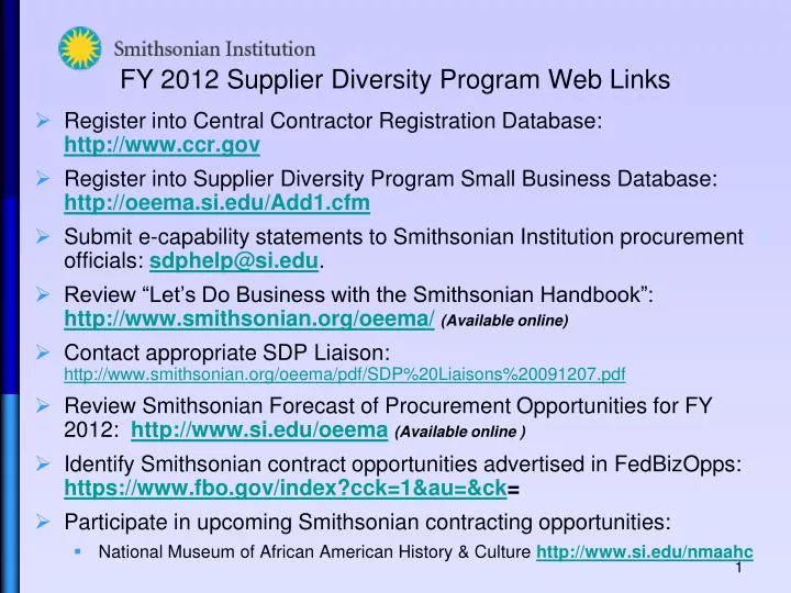 fy 2012 supplier diversity program web links