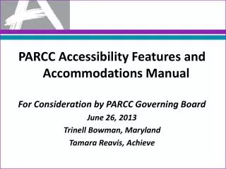 PARCC Accessibility Features and Accommodations Manual