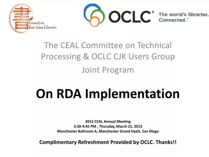 the ceal committee on technical processing oclc cjk users group joint program