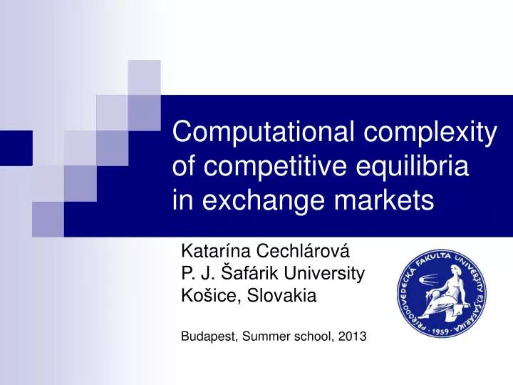 computational complexity of competitive equilibria in exchange markets