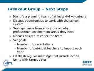 breakout group next steps