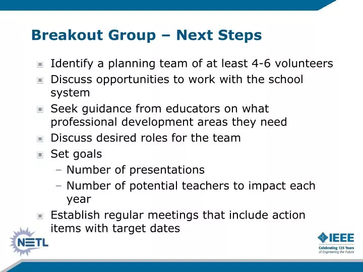 breakout group next steps