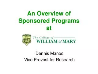 An Overview of Sponsored Programs at