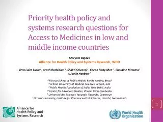 Maryam Bigdeli Alliance for Health Policy and Systems Research, WHO