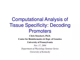 Computational Analysis of Tissue Specificity: Decoding Promoters
