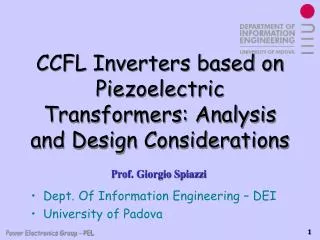 CCFL Inverters based on Piezoelectric Transformers: Analysis and Design Considerations