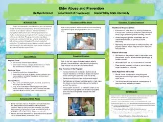 Elder Abuse and Prevention