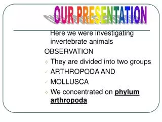 Here we were investigating invertebrate animals OBSERVATION They are divided into two groups