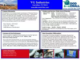 VG Industries Carrollton, TX 75010 MicronicFilter