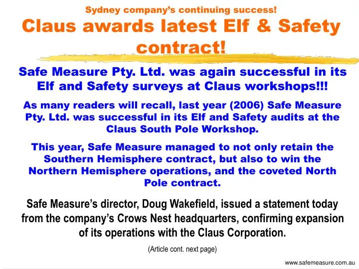 sydney company s continuing success claus awards latest elf safety contract