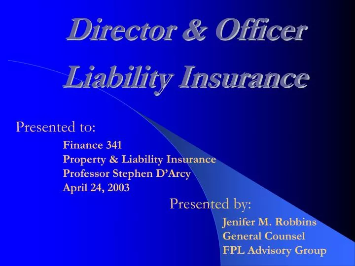 finance 341 property liability insurance professor stephen d arcy april 24 2003