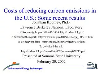 Costs of reducing carbon emissions in the U.S.: Some recent results