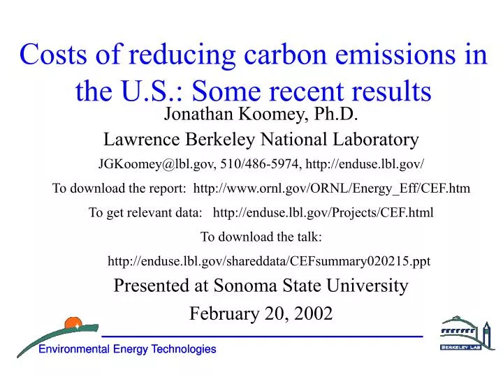 costs of reducing carbon emissions in the u s some recent results
