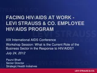 Facing HIV/AIDS at work - Levi Strauss &amp; co. employee HIV/AIDS program