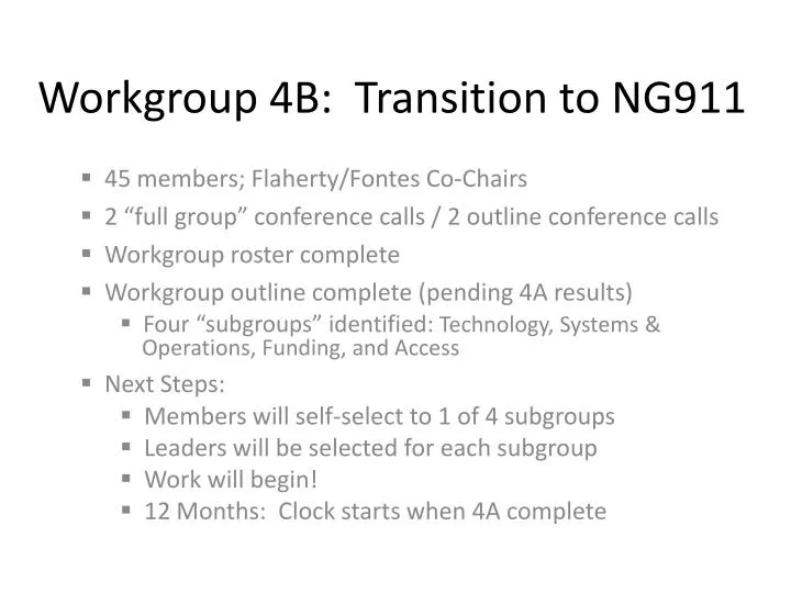 workgroup 4b transition to ng911