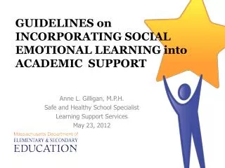 GUIDELINES on INCORPORATING SOCIAL EMOTIONAL LEARNING into ACADEMIC SUPPORT