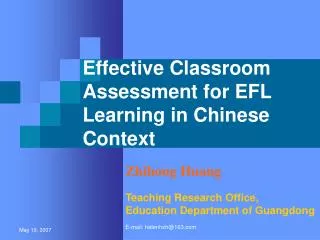 Effective Classroom Assessment for EFL Learning in Chinese Context