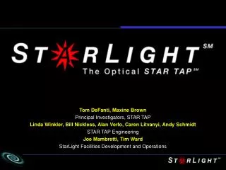 Tom DeFanti, Maxine Brown Principal Investigators, STAR TAP