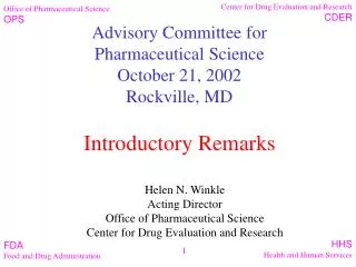 Advisory Committee for Pharmaceutical Science October 21, 2002 Rockville, MD