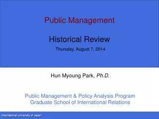 Public Management Historical Review Thursday, August 7, 2014