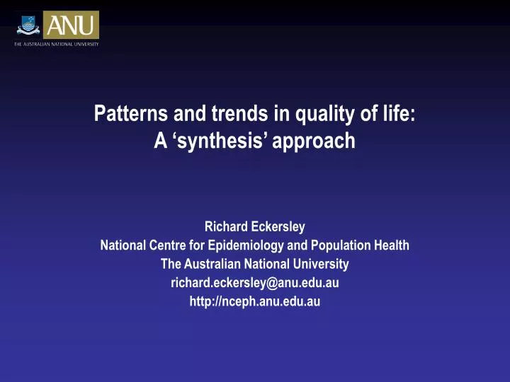 patterns and trends in quality of life a synthesis approach