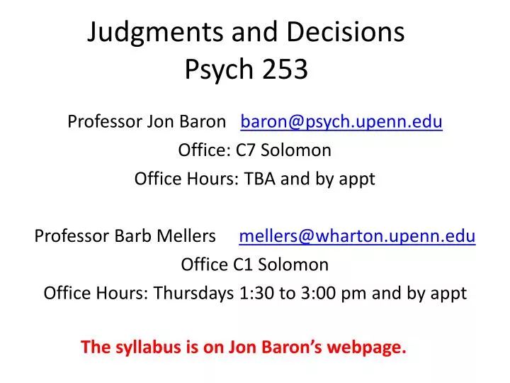 judgments and decisions psych 253