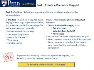 Task: Create a Pre-work Request