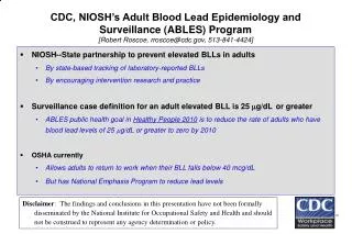 NIOSH--State partnership to prevent elevated BLLs in adults
