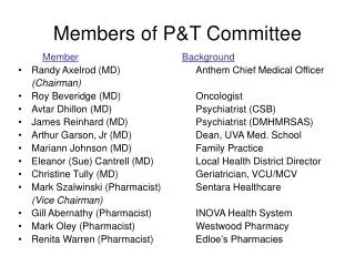 Members of P&amp;T Committee