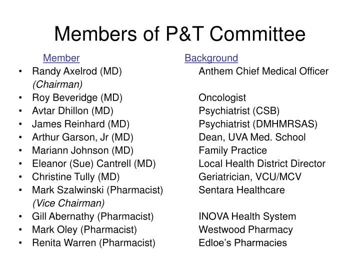 members of p t committee