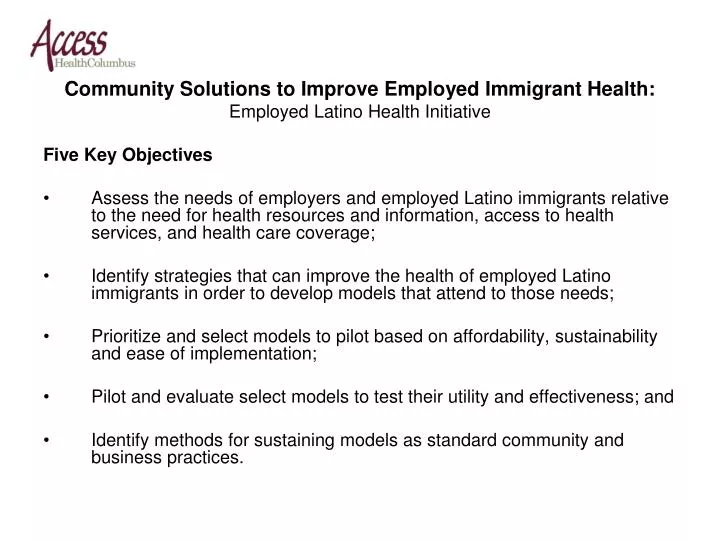 community solutions to improve employed immigrant health employed latino health initiative