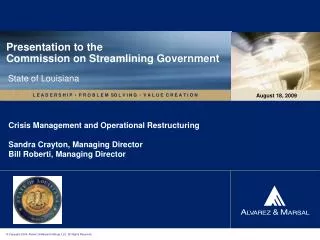 Presentation to the Commission on Streamlining Government