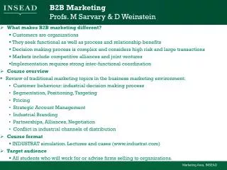 B2B Marketing Profs. M Sarvary &amp; D Weinstein