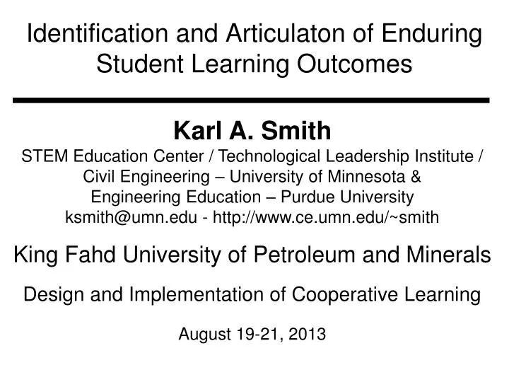 identification and articulaton of enduring student learning outcomes