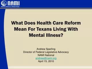 What Does Health Care Reform Mean For Texans Living With Mental Illness?