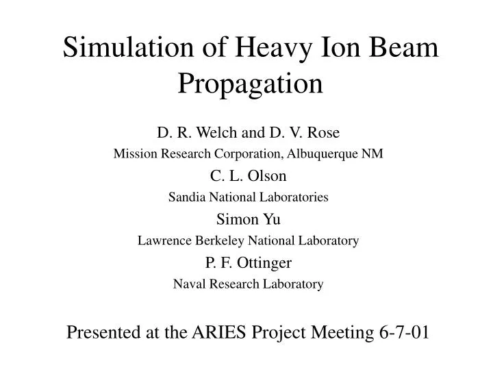 simulation of heavy ion beam propagation