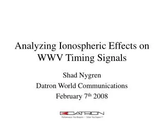 Analyzing Ionospheric Effects on WWV Timing Signals