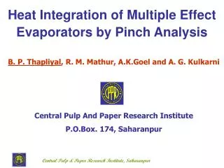 Heat Integration of Multiple Effect Evaporators by Pinch Analysis