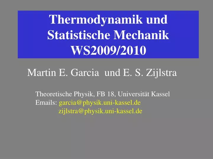 thermodynamik und statistische mechanik ws2009 2010