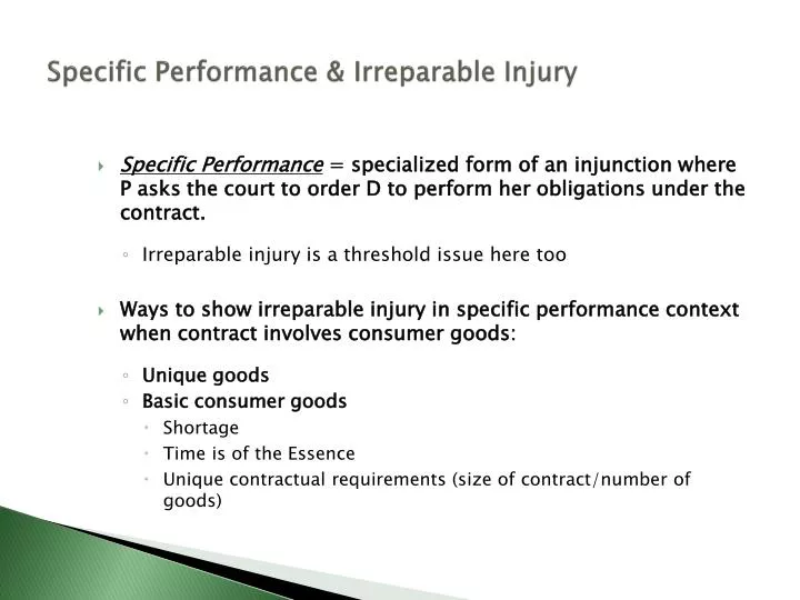 specific performance irreparable injury