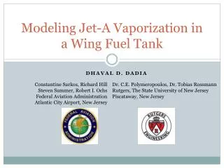 Modeling Jet-A Vaporization in a Wing Fuel Tank