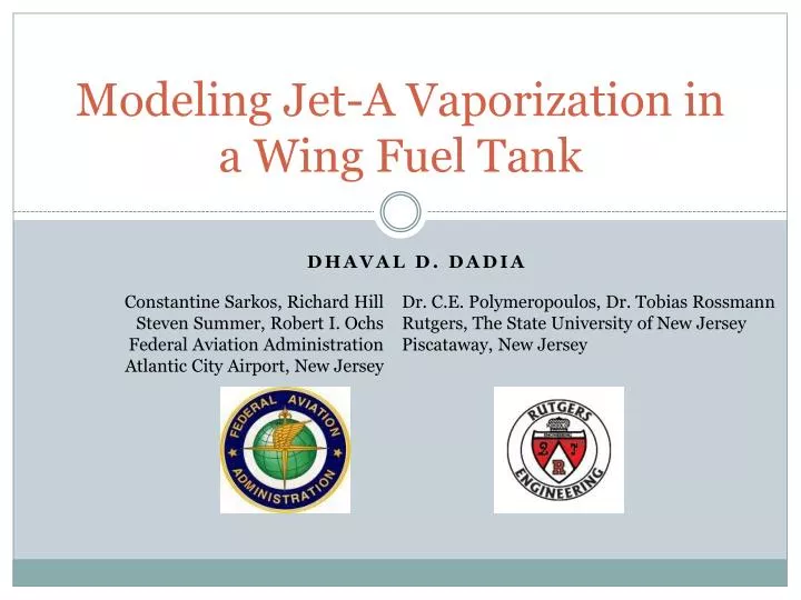 modeling jet a vaporization in a wing fuel tank