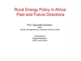 Rural Energy Policy in Africa: Past and Future Directions