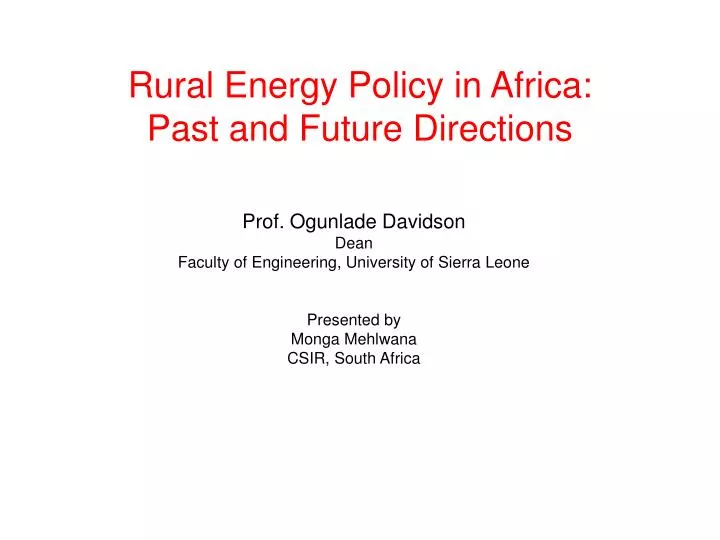 rural energy policy in africa past and future directions